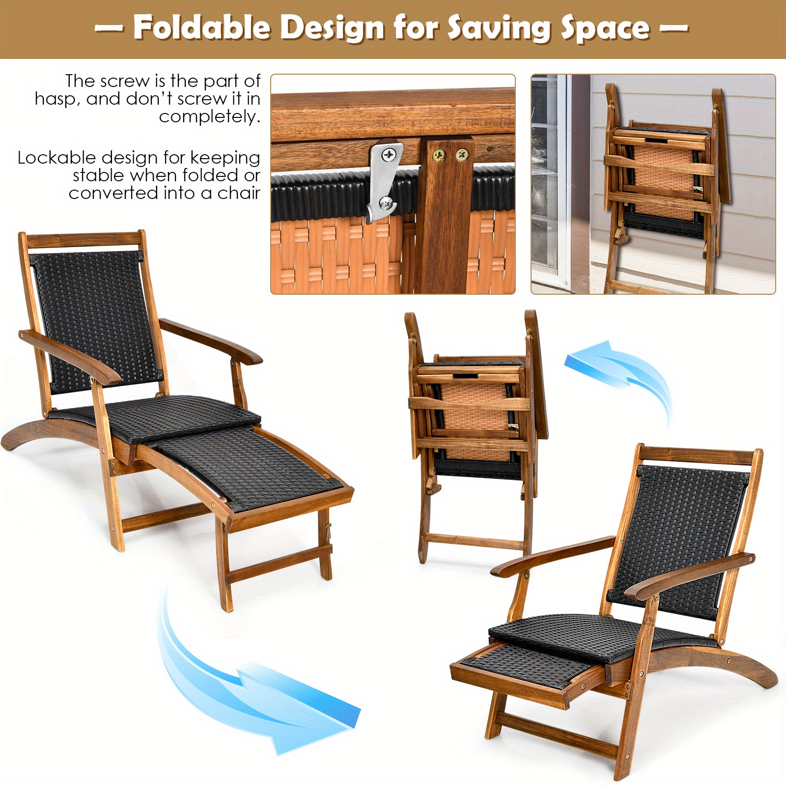 patio deck chair outdoor acacia wood lounge chair - Temu