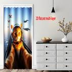 2D flat Decorative door curtain Unique Cat in Helmet Airplane Door Curtain Foldable door curtain closet door curtain - door curtain with ring - for bedroom and living room door - decorative partition, 2D Flat
