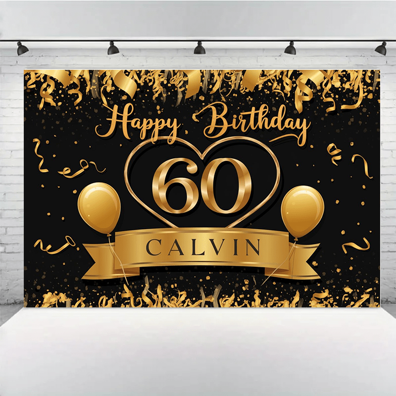 

1pc Customizable 60th Birthday Backdrop, Black And Golden Polyester Party Banner, Personalized Photo Booth Prop, No Electricity Needed, Ideal For Home & , 90.5x70.8 Inches