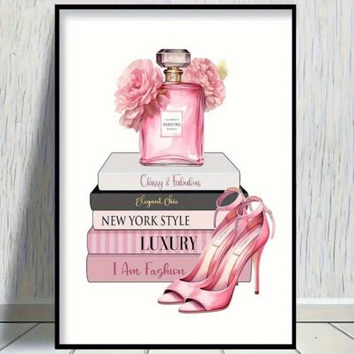 2d flat 2d flat frameless chic 12x16 inch canvas fashion poster with pink heels perfume and floral accents im fashion quote ideal gift for fashionable friends elegant wall art for bedroom girls room bathroom 2d