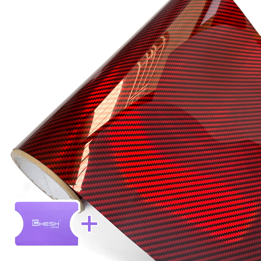 TEMU Red 9d Laser Carbon Fiber Vehicle Wrap Film With Squeegee Set - 11.81x39.37 Inches Pet Rainbow Holographic Vinyl For , Motorcycles & Interiors,