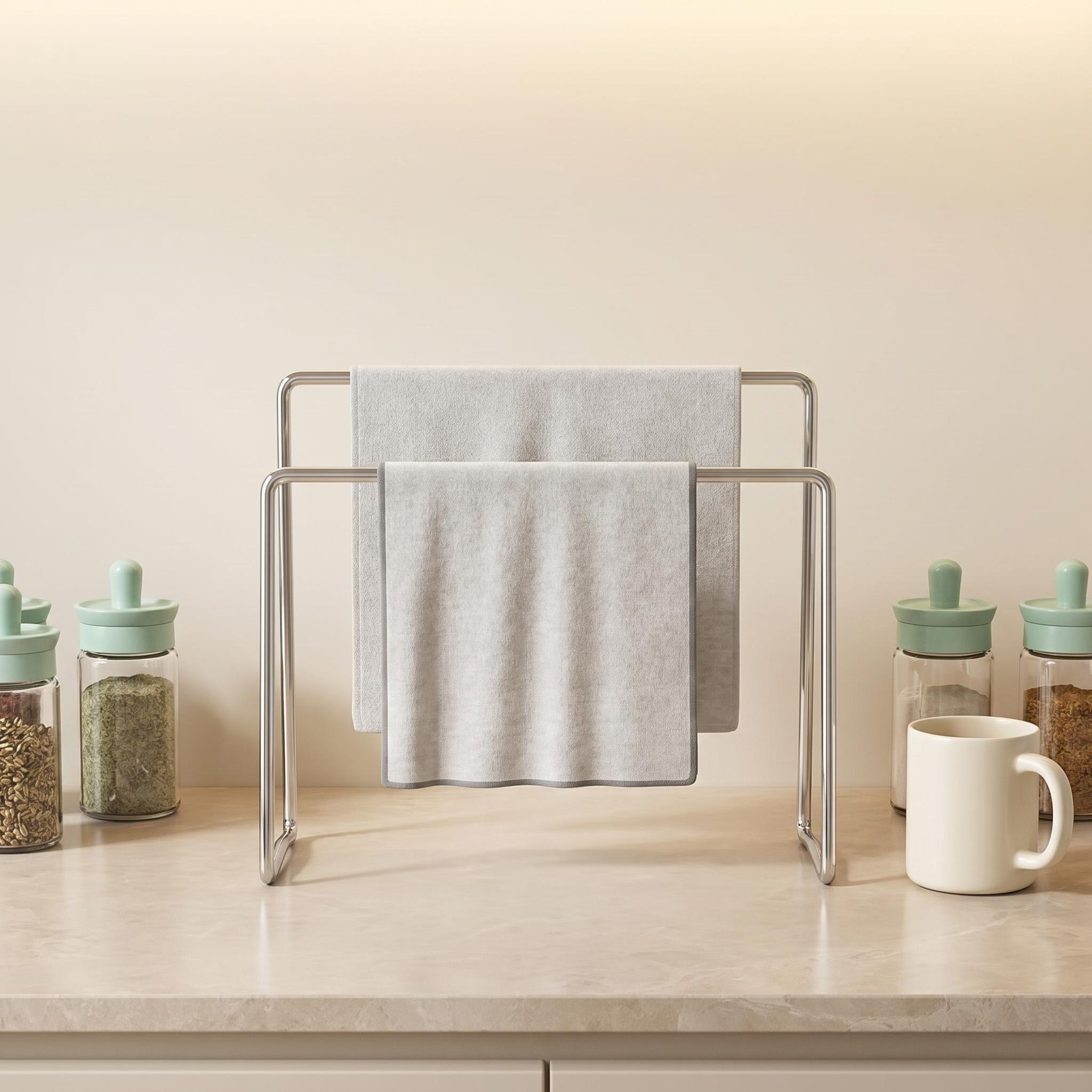 TEMU Stainless Steel Countertop Multi-functional Storage Towel Rack - Stainless Steel Material, Rust-proof And Non-corrosive. Open , Ventilated,