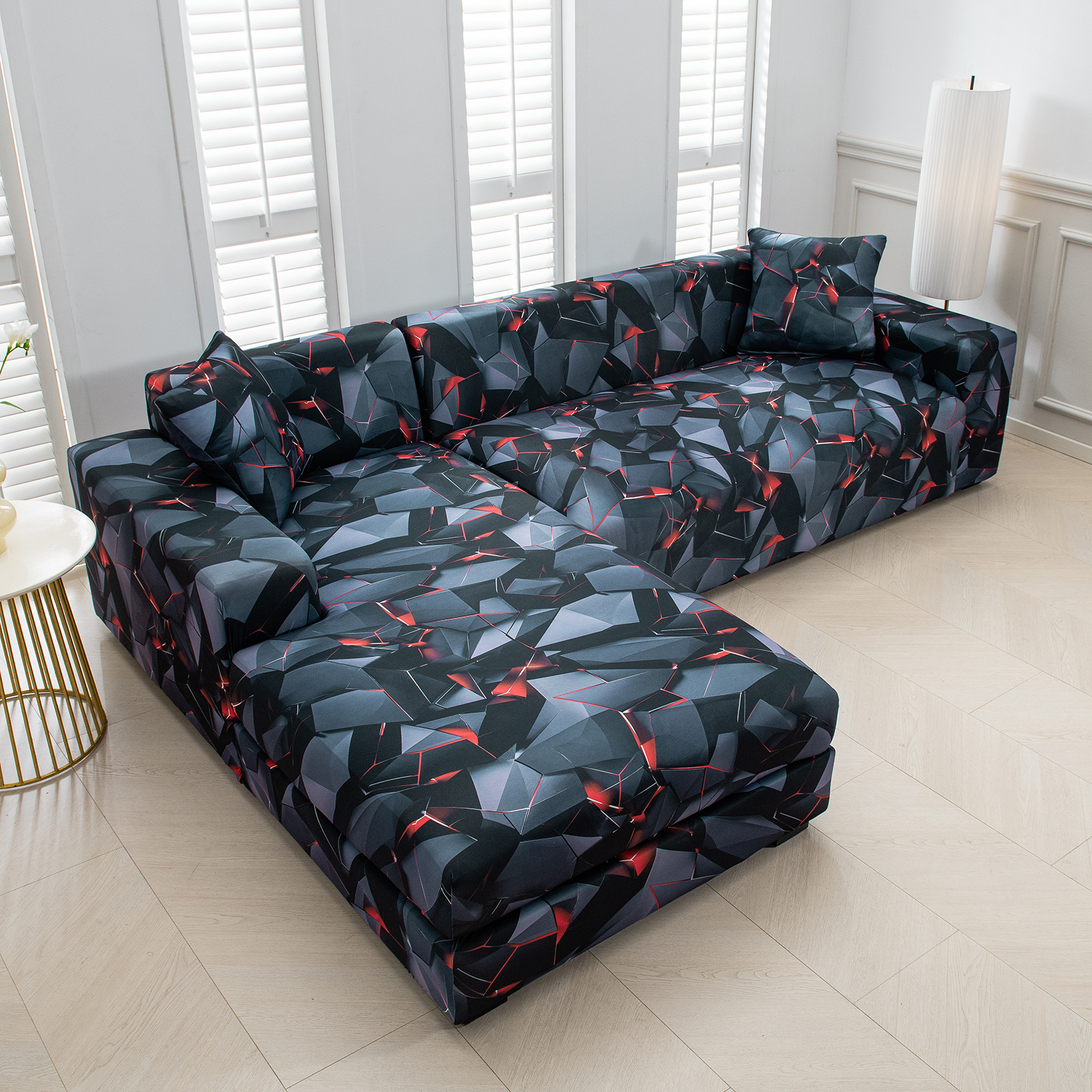 Topchances 5d Printed L-shaped Sofa Cover For 3+3 Seater With 2 Pillow Covers - Milk Soft Fabric, Durable And Room Protector Slipcovers, Perfect For Sectional Sofas