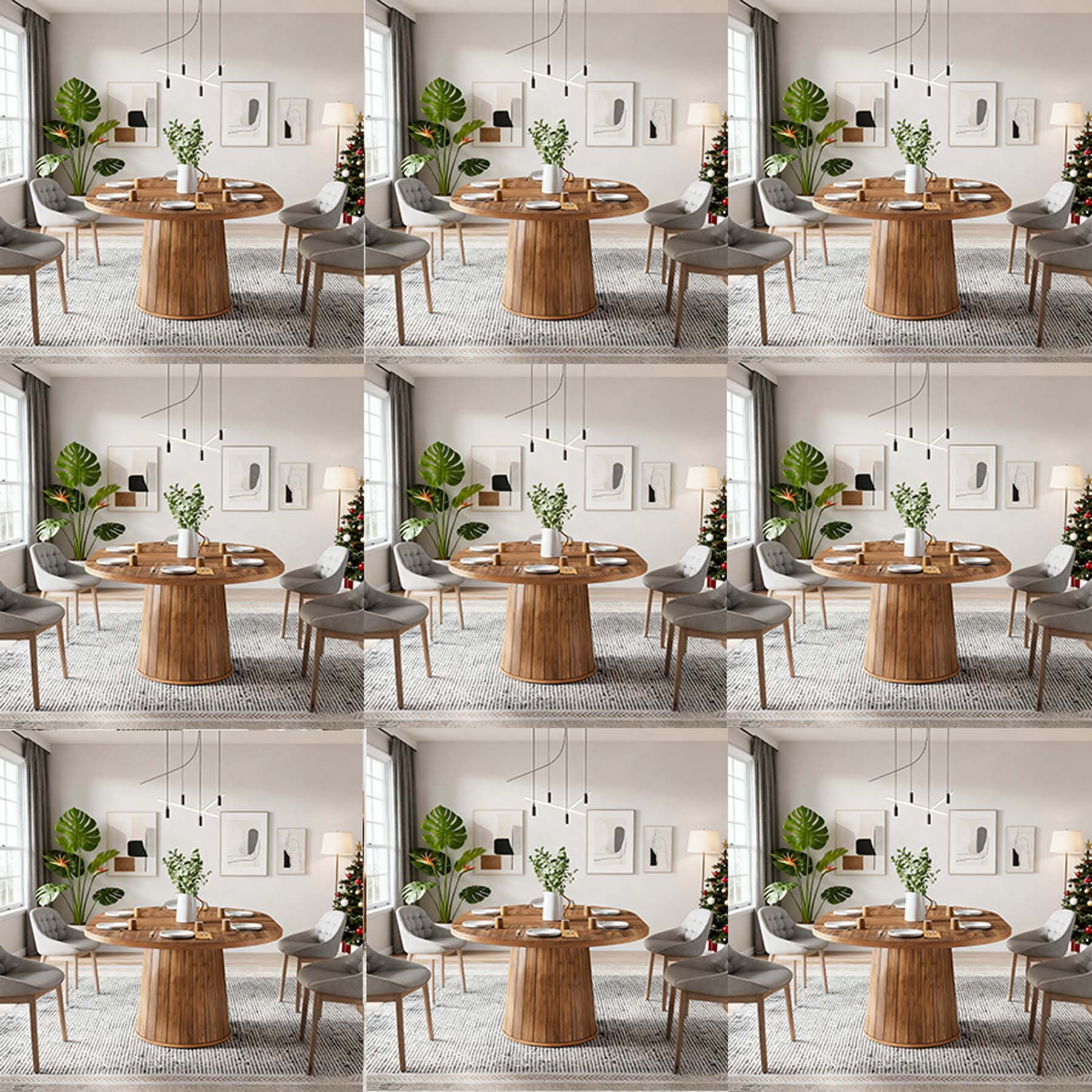 TEMU Mesa de Cocina de Granja de 55 Pulgadas, Mesa de Comedor 1Easylife para 6 , Mesas de Cena Rústicas Rectangulares con Pedestal de Madera para