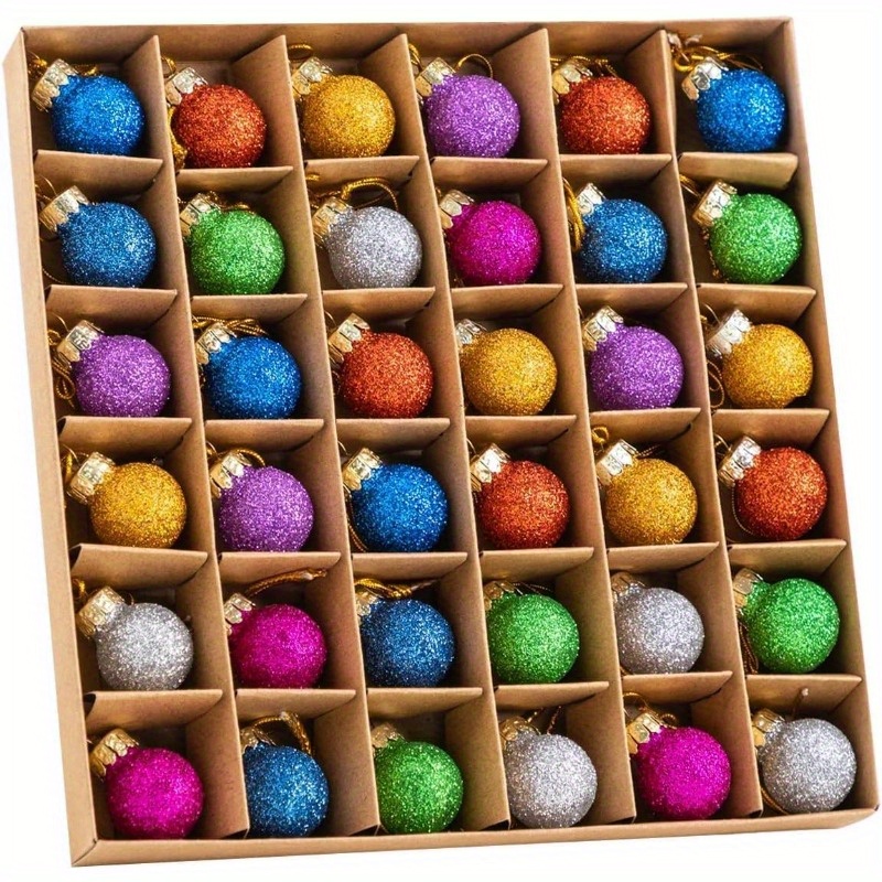 TEMU Syncfun 36pcs Set Of Mini Glitter Glass Ornaments, 1 Inch Multicolored Hanging Balls For Decorating Christmas Trees And Holiday Displays, Ideal