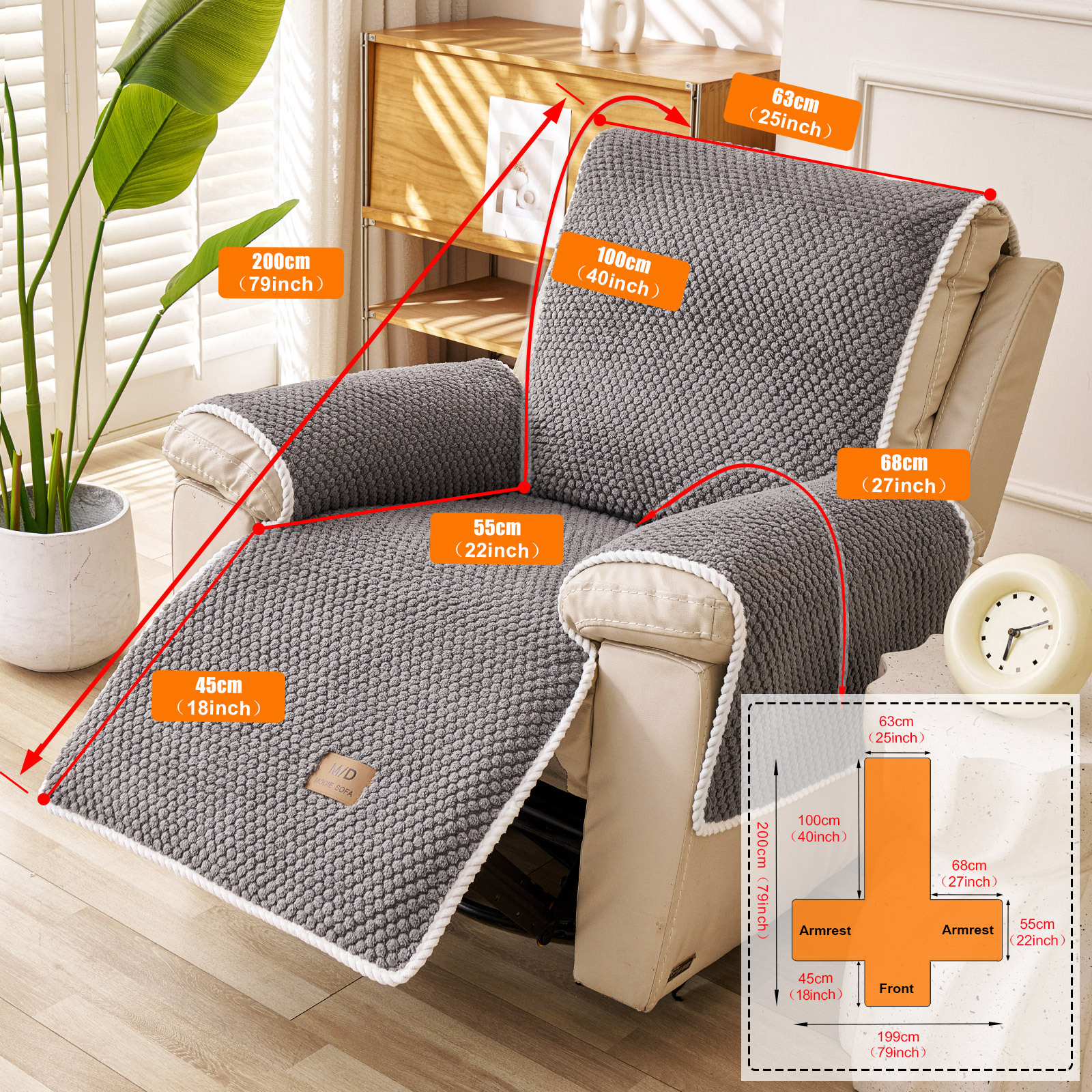 TEMU 1 Housse de en peluche pour canapé inclinable, facile à installer et à laver, -rayures et adaptée aux animaux de compagnie, avec antidérapantes,