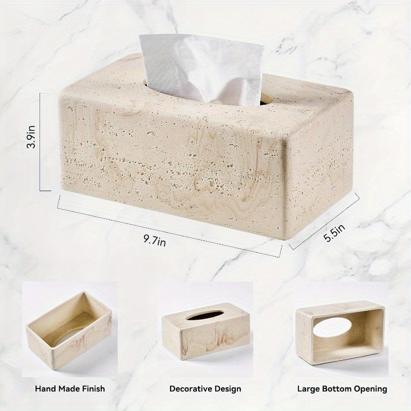 natural   textures tissue box cover - heavy-duty resin rectangular bathroom countertop organizer, 4-inch height, beige marble design for home decor, office, or bedside table, durable & stylish storage solution, bathroom decor and accessories, office accessory, modern decor,  , textured surface, sturdy construction, home organizers, minimalist decor,   material, office workers, decorative cube holder, fall home decor with burlap texture design Product details 1