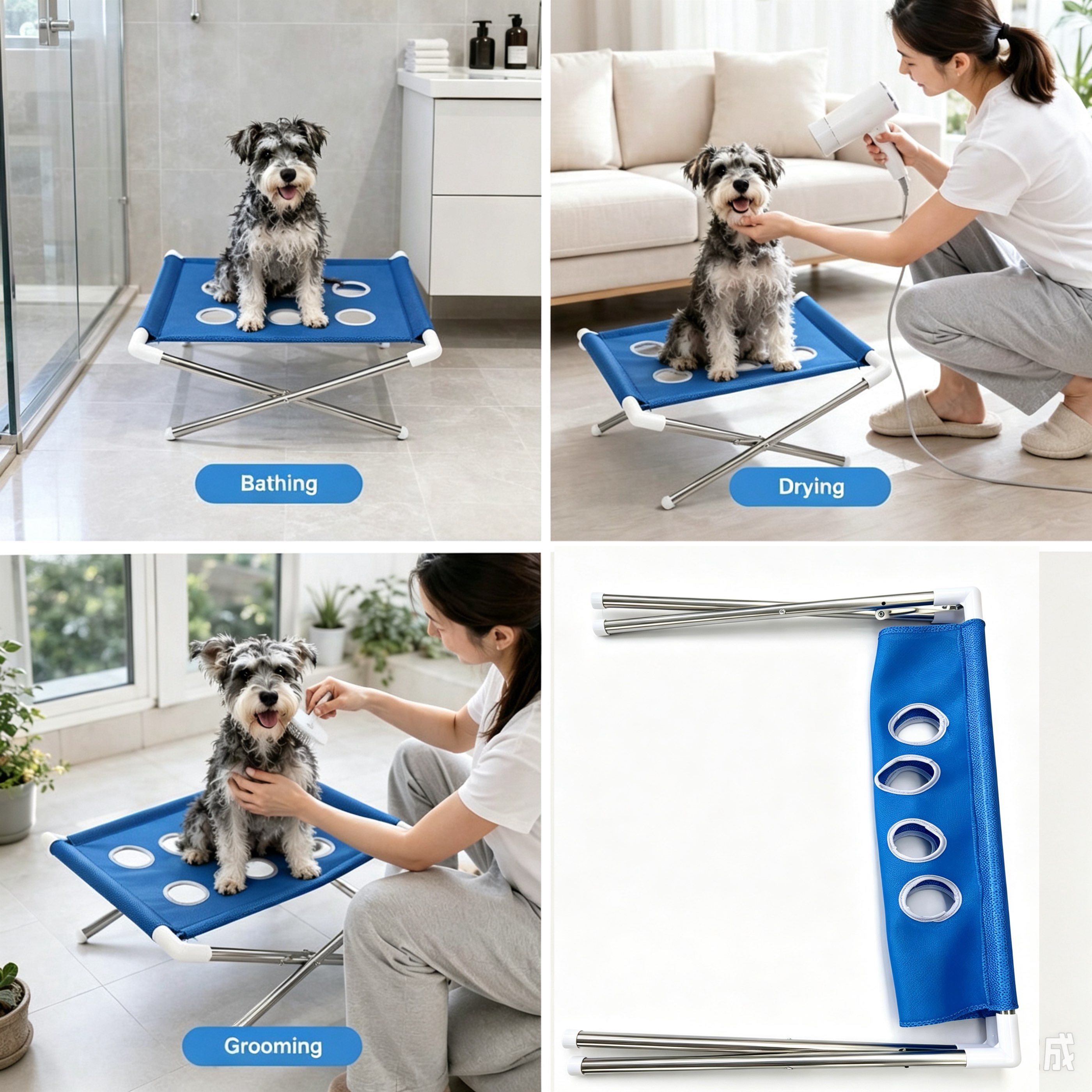 Xiaopet Foldable Pet Washing Stand with Quick-Drain Mesh Bathing System