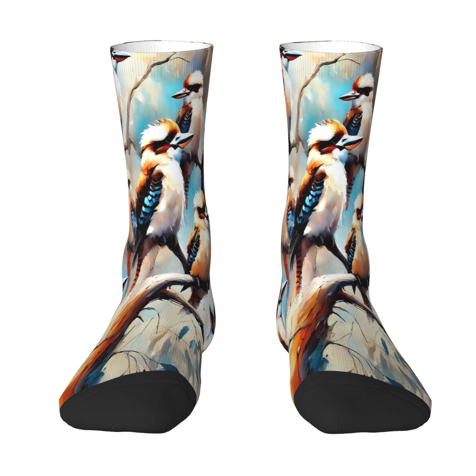 TEMU 1 Pair Of Men' Printed Socks, Featuring A Watercolor Design Of A Flock Of Perched On Eucalyptus Trees