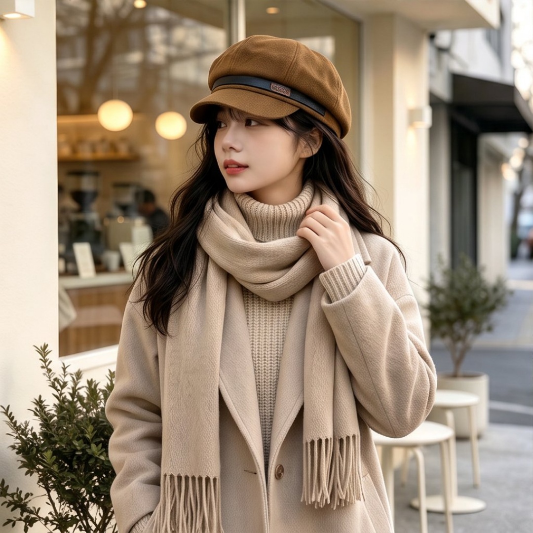 TEMU New 2027 Autumn/ Beret, Vintage - Decorated With A Black Belt, Soft To The Touch, With A Fluffy Cut. Simple And , Versatile And , Minimalist And