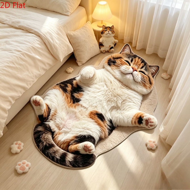 TEMU Suitable For Rooms Soft Fluffy Cat Rug - Irregular Shaped Non-slip Floor Mat With Fat Cat Pattern, Machine Washable Suitable For Bathroom,