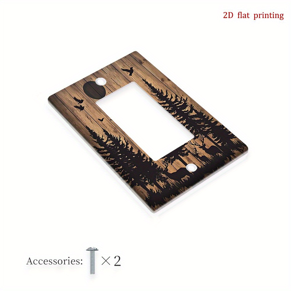TEMU 1pc [2d Flat Printing] Rustic Tree Brown Wood Farmhouse Country Deer Wall Plate Cover, Decorative Light Switch And Receptacle Outlet Covers, No