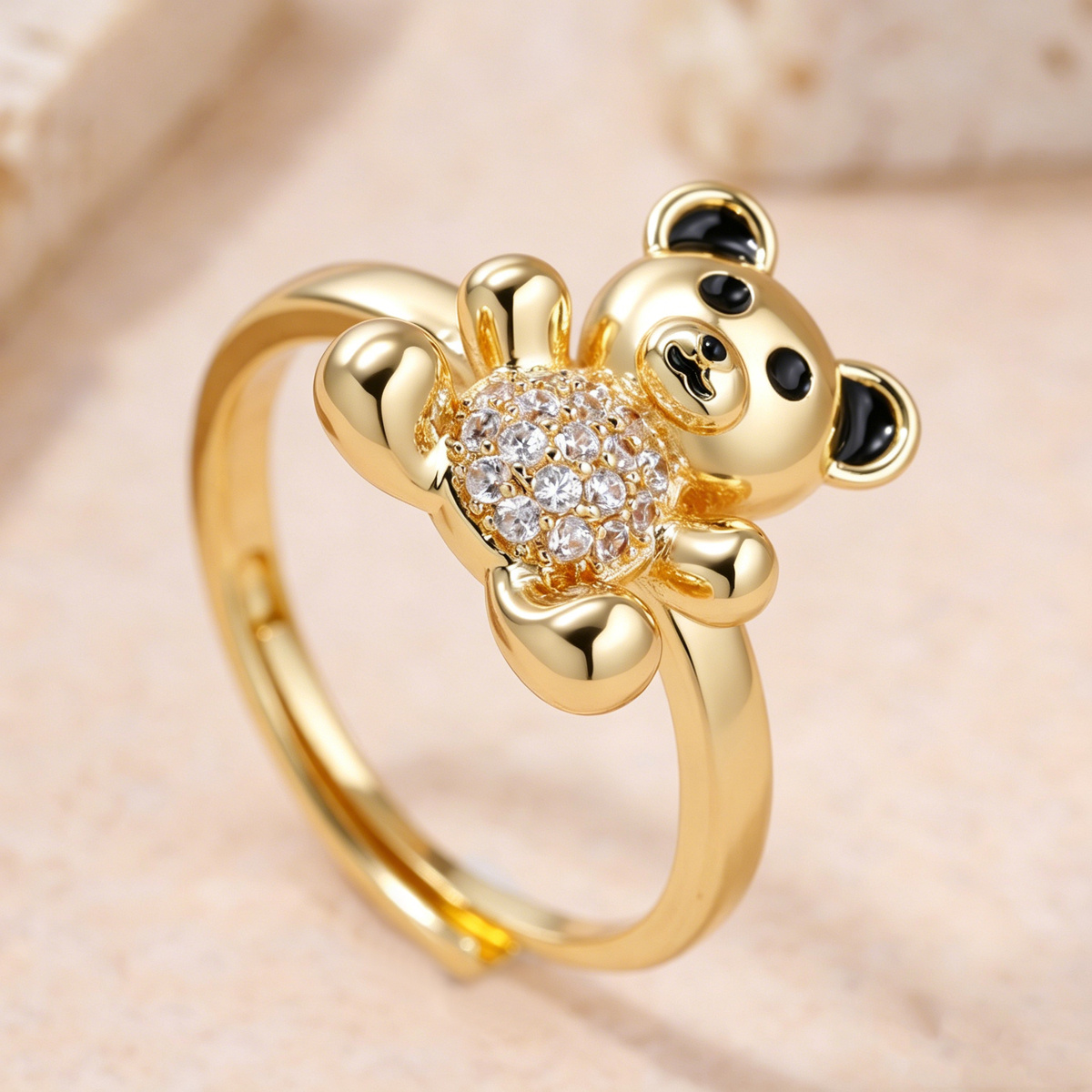 Minimalist Teddy Bear Shaped Open Ring with Synthetic Zirconia