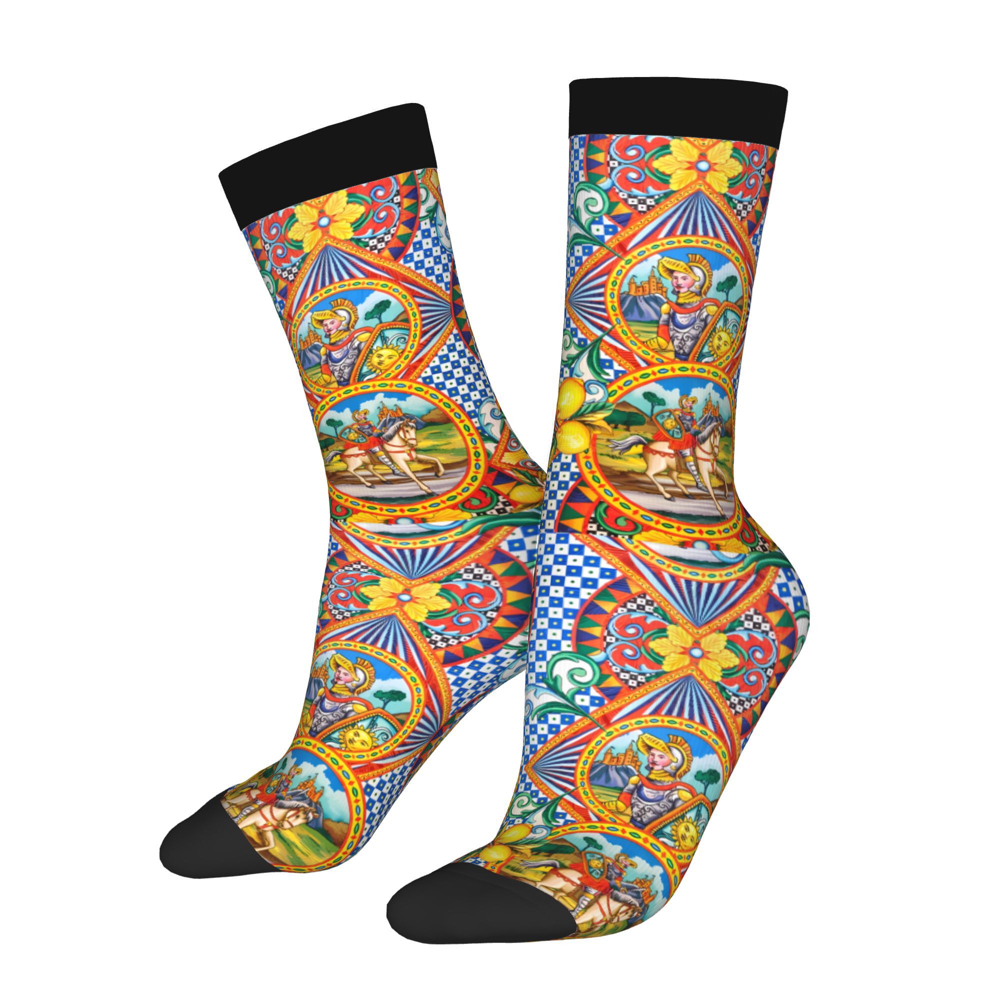 TEMU 2d Print Design 1 Pair Men's Printed Socks Novelty Crew Socks For Outdoor Hand Wash Or