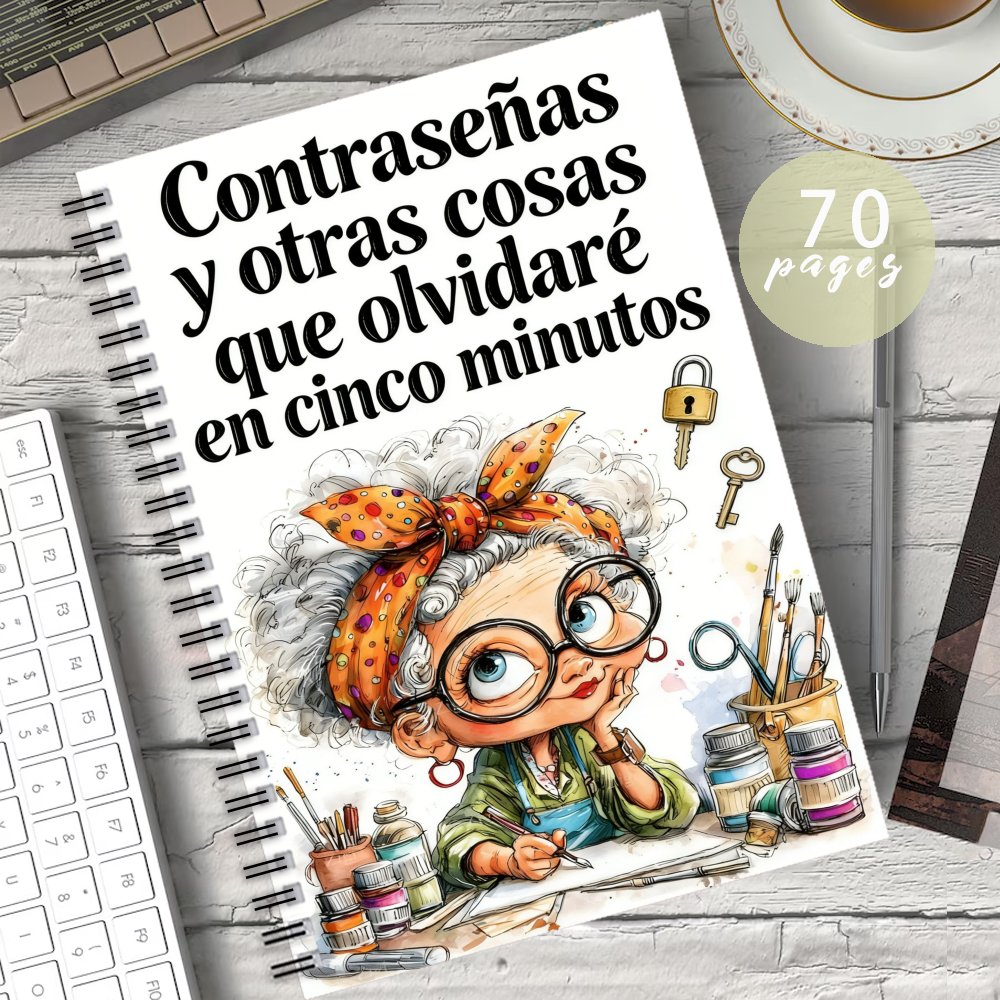TEMU Libro de contraseñas en español con tema de de dibujos animados humorísticos, con , utilizado para información de de sesión de sitios web y