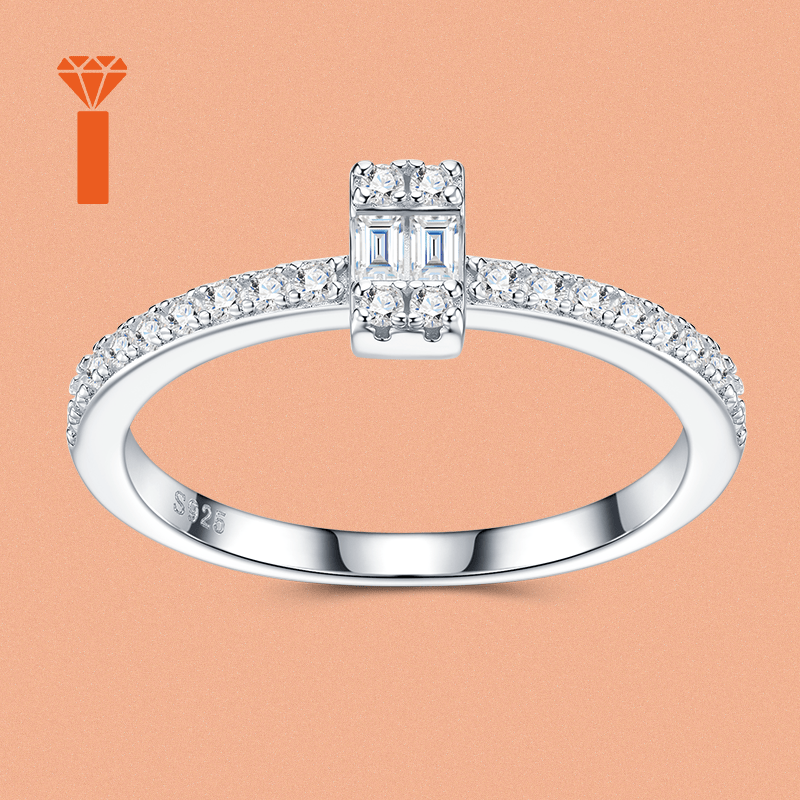 Women's 925 Moissanite Stacked Ring, Exquisite Half-Set Design