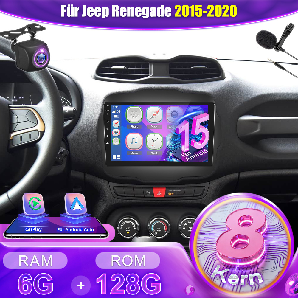 Image of 8core 6gb+128gb 15 Radio For Renegade 2015-2020 Radio Car Stereo With Auto, 9 Inch Ips Touch Screen Radio With Navi, Wifi, Eq, Swc, Fm Rds Radio With Hd Camera & Mic