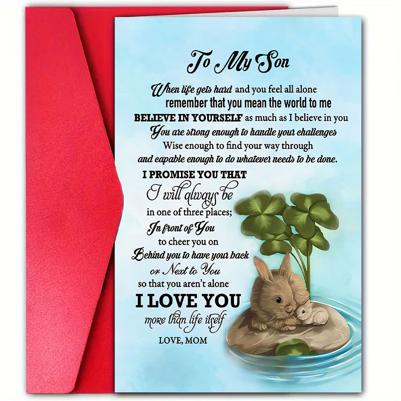 TEMU 1 Carte d'Anniversaire Émouvante pour avec Enveloppe - "À , , Mon Petit Garçon" - Message Inspirant de Maman, Idéale pour les Anniversaires et
