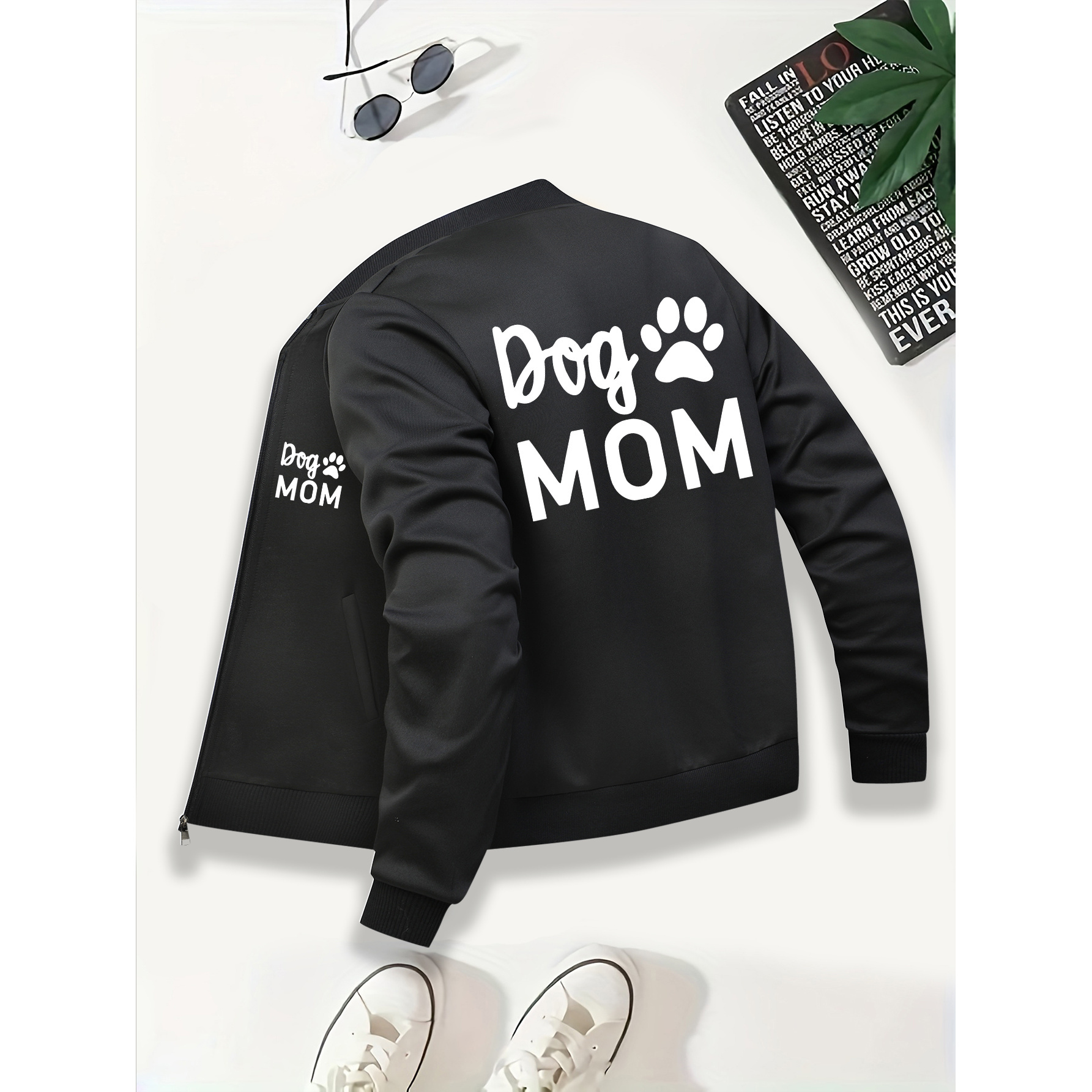 

Veste décontractée imprimée Dog Mom pour femmes, en polyester tricoté, col de baseball, fermeture à glissière, manches longues, vêtements d'extérieur avec poches pour toutes les .