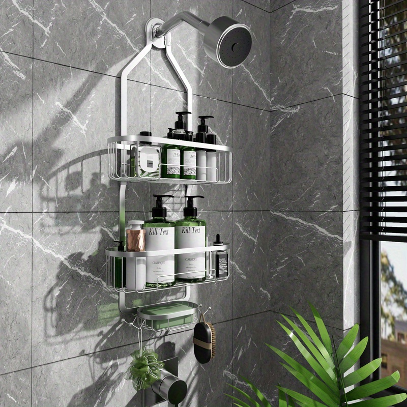 TEMU Scaffale Doccia con Ganci Antisbalzo - Organizzatore per Shampoo, , Doccia Gel e Accessori da Bagno - /, Ripiani per Mantenere il Bagno Pulito e