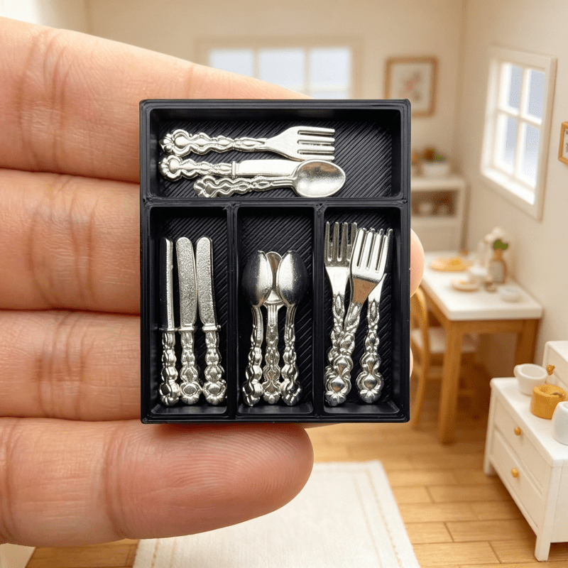 TEMU 13pcs Mini Cutlery Storage Box Set - 1:12 Scale Miniature Themed Restaurant Decor, Suitable For Dollhouse Decoration Collection, Halloween,