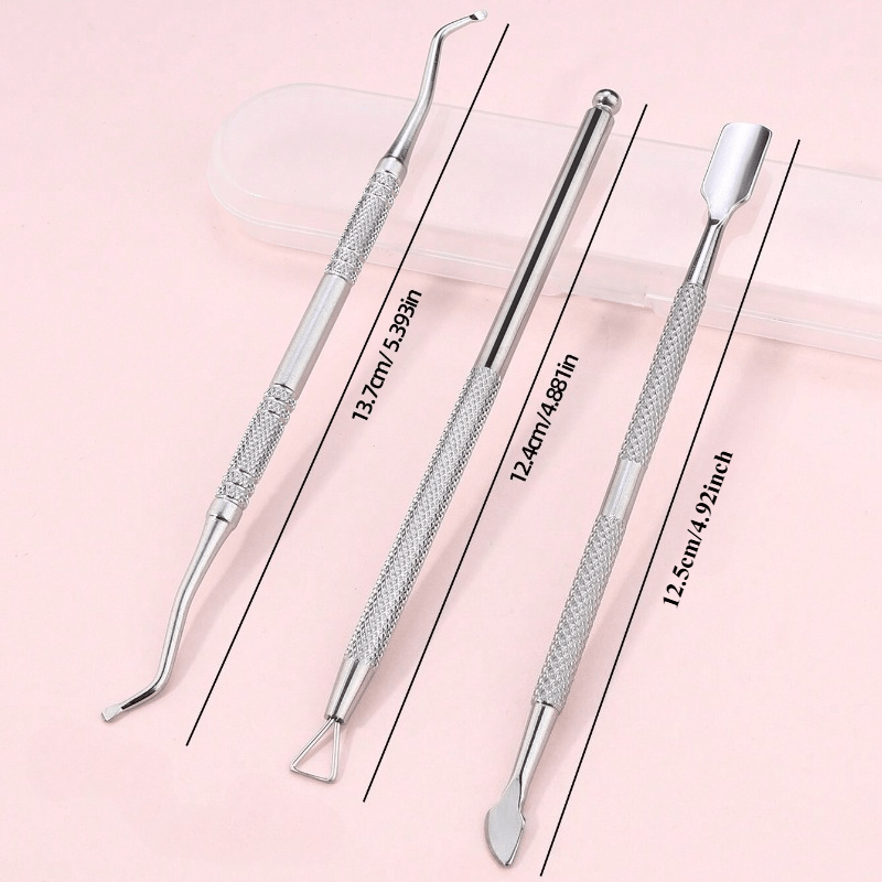 3pcs Cuticle Pusher & Remover Set with Storage Box