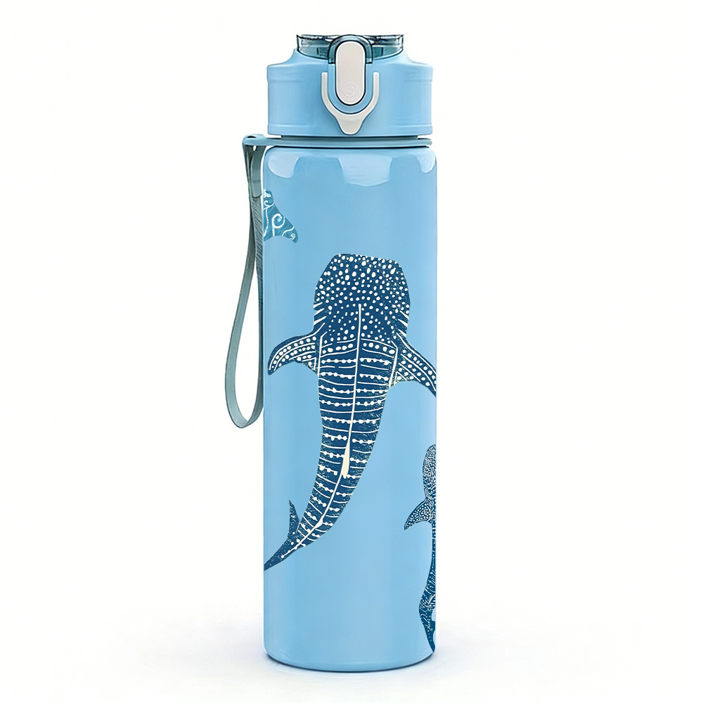 TEMU 1pc Whale Shark Silhouette, 750ml 26oz Colorful Plastic Sports Water Bottle, Cute Print, Leak-proof With Pop-up Lid, Suitable For Outdoor Sports