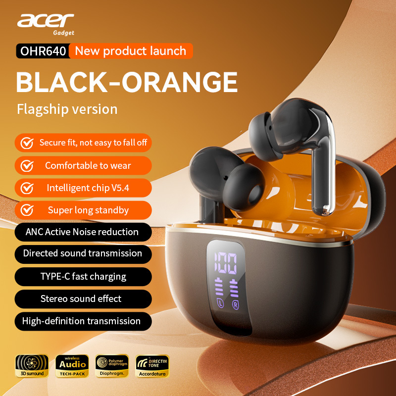 Image of [genuine Acer]ohr640 Anc Wireless Earbuds | Digital Display Charging Case | Wireless V5.4 Low Latency | 13mm Dynamic Driver Stereo | Enc Clear Calls | 24h Long | For , Video And Gaming