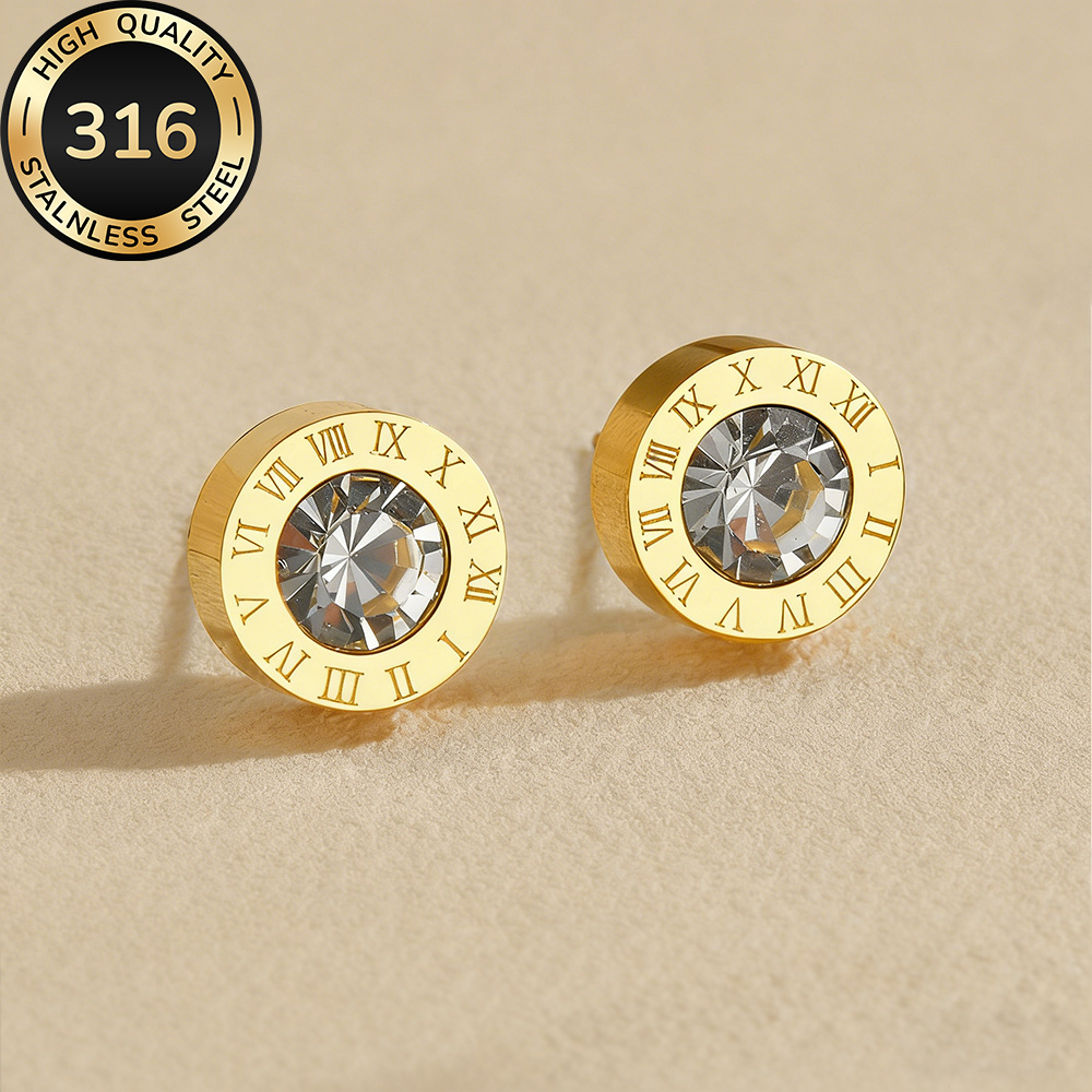 E-shop Hochwertige goldene römische Ziffern Ohrstecker aus Edelstahl, hypoallergen, farbecht, bequem und vielseitig, einfach und elegant, geeignet für