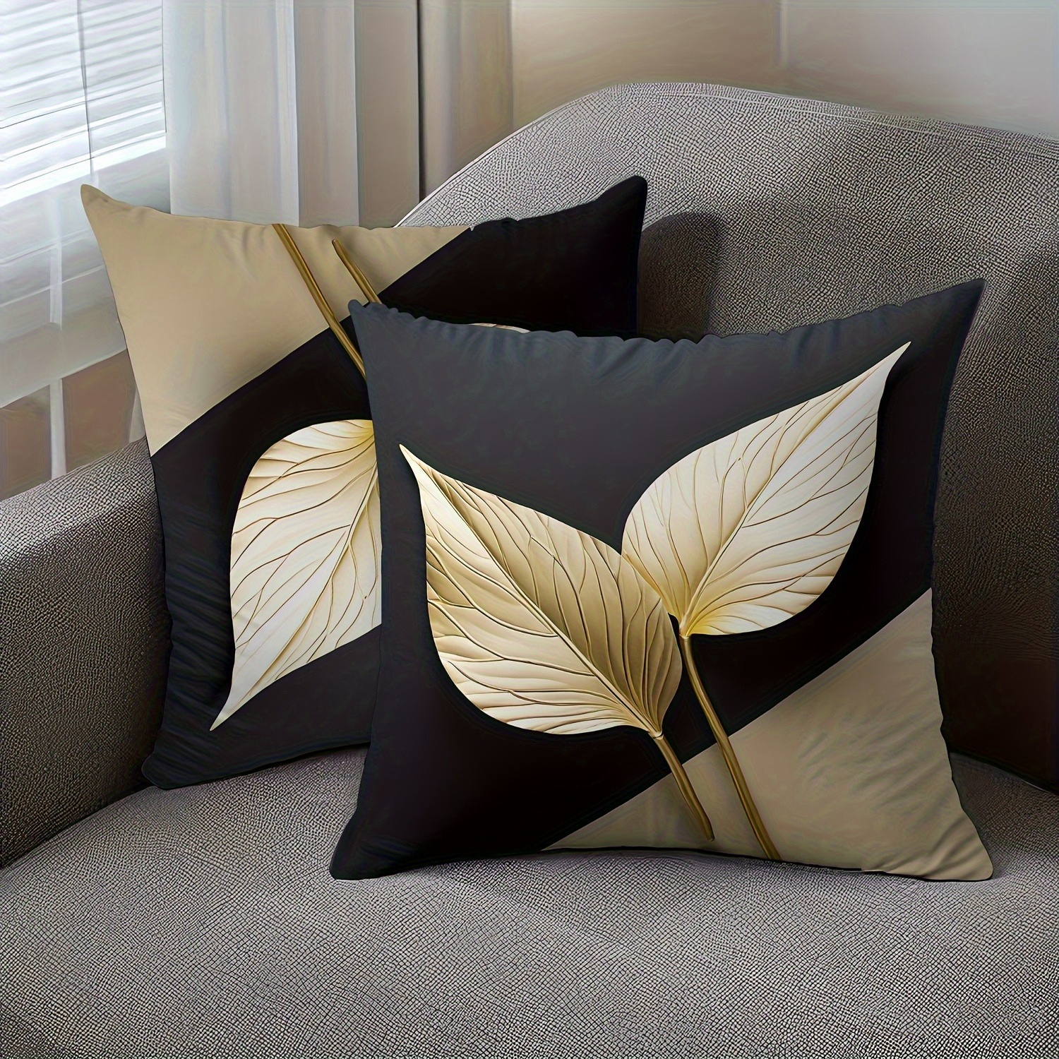 TEMU Juego de dos cojines con hermoso diseño de hojas: ¡Mejora el de tu hogar! de almohada para sofá para de estar, de cojín decorativa, de cojín con
