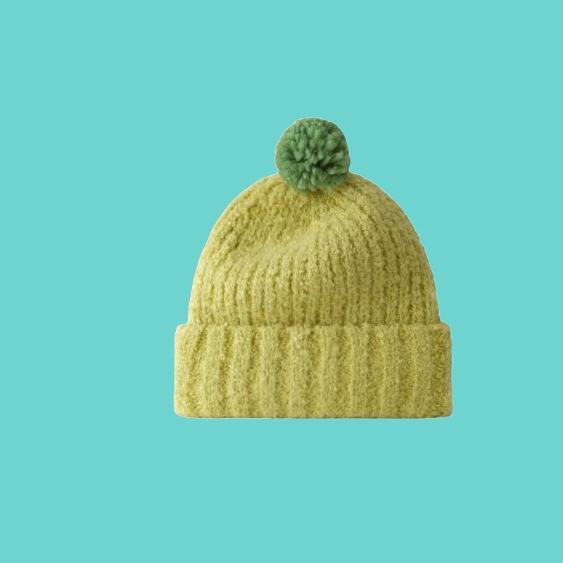 1pc Cartoon Theme Acrylic Knit Beanie for Women, Solid Color Fitted Cap with Pom Pom, Lightweight Knitting, Toggle Closure, Hand Washable - * Weddings and Cold Weather