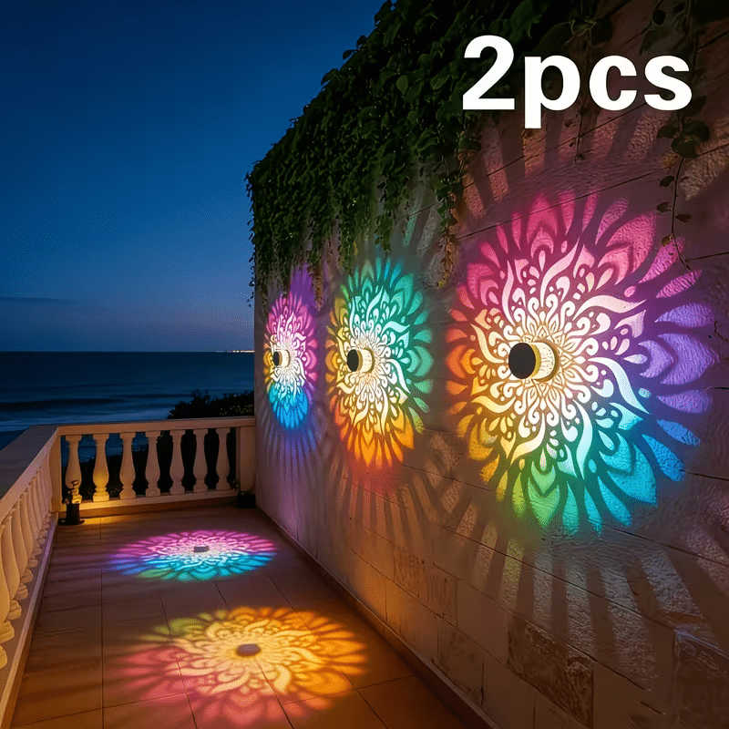 TEMU Set Of 2 Outdoor Solar-powered Table Lamps; Wall Lamps With Openwork Mandala Patterns And Changing Coloured Lights; Ideal For Birthday Parties,