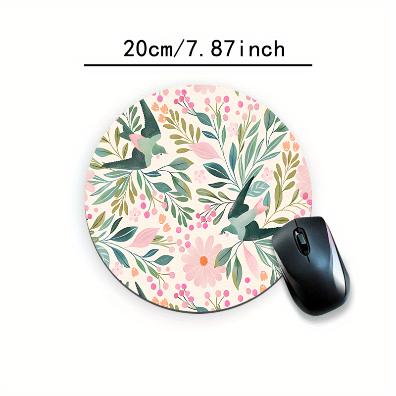 TEMU Tapis de Souris Floral Motif - Tapis de Souris Rond - Tapis de Bureau pour Gaming - Base en Caoutchouc Antidérapante - Décoration de Bureau pour