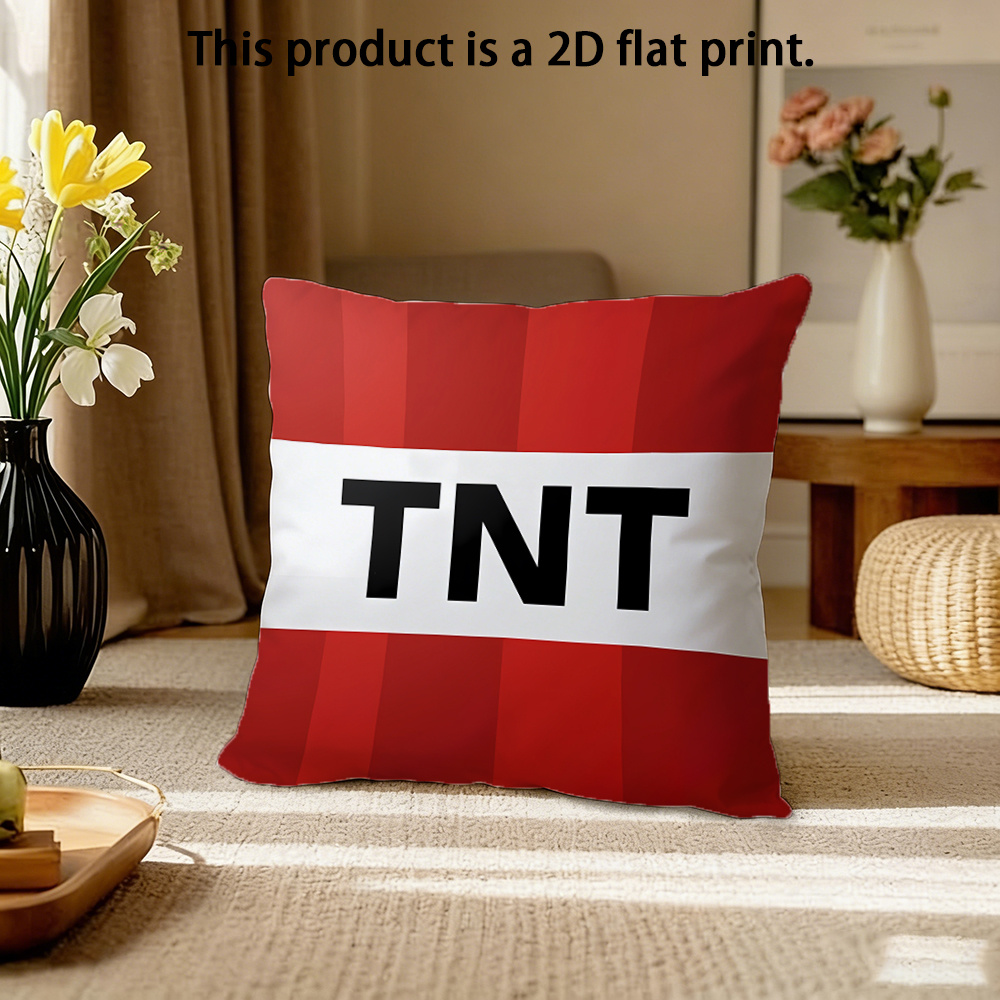 TEMU 1 pièce, Taie d'oreiller 1 face imprimée 2D en velours TNT à rayures rouges et blanches avec slogan d'avertissement de style industriel, Lavable