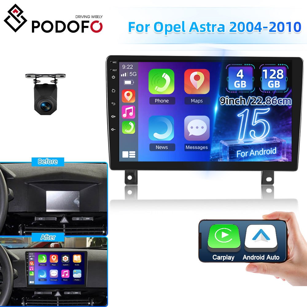 Image of Podofo [ 4g+128g] 2026 New 9 Inch Car Radio Stereo For 2004-2010 With & Auto, 15 Car Radio With Bt Fm/rds Wifi Gps Eq Dsp Swc+rear Camera, A Perfect Gift For Drivers, Without Battery