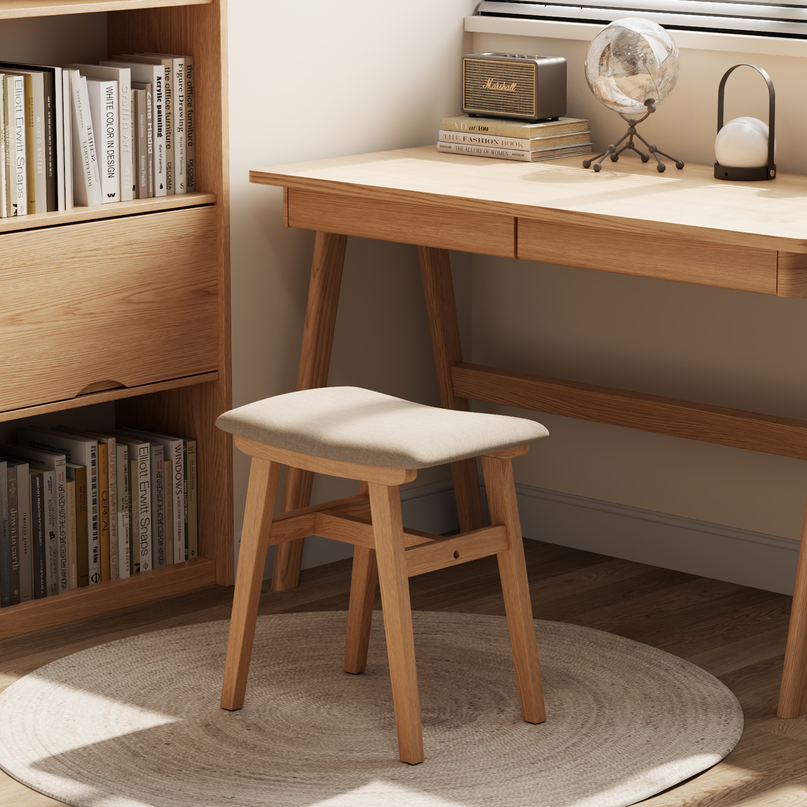 Solid Wood Vanity Chair, 18.5 Inch Height Vanity Stool, Chair for Bedroom, Durable And Sturdy, Padded Seat, Modern Easy, Home Decor Additions, Limited-Time Flash, Free Shipping