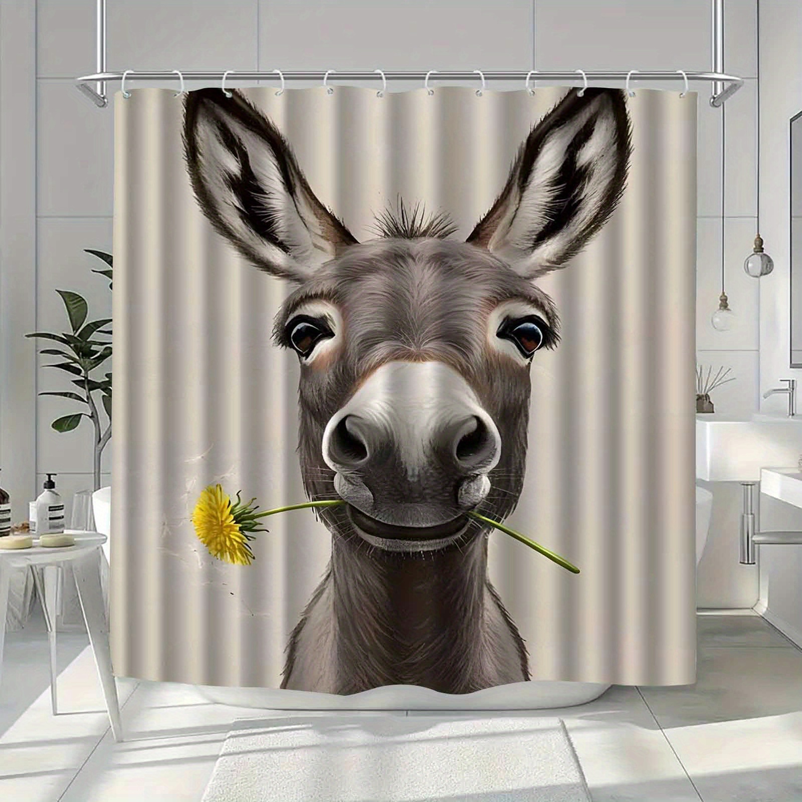 TEMU Jit1pc Adorable Donkey Design 2d Curtain, Luxurious Elegant Bathroom Curtain, Shower Curtain For Home Decor, Bathroom Partition Additions