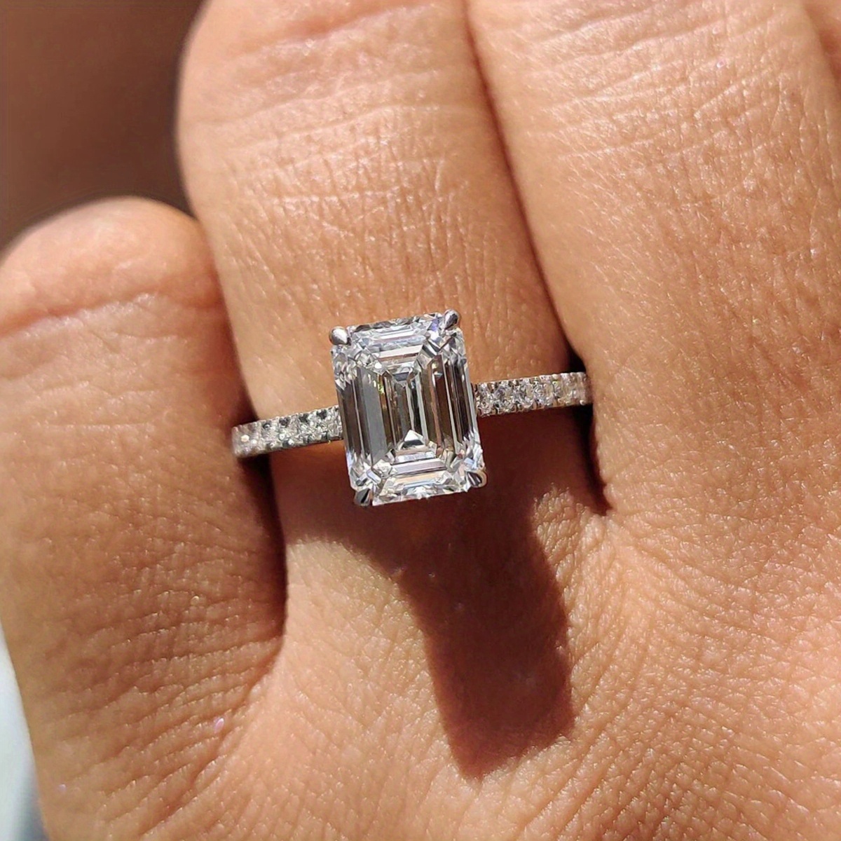 Emerald Cut Moissanite Engagement Ring in 925 Silver