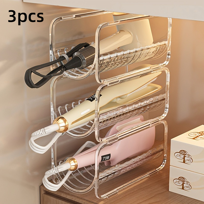 TEMU 3pcs Rod Storage Racks, Hair Dryer Storage Box, Egg Roll Rod Organizer, Item Storage Rack, Straight Hair Comb Organizer, Straight Plate Clamp