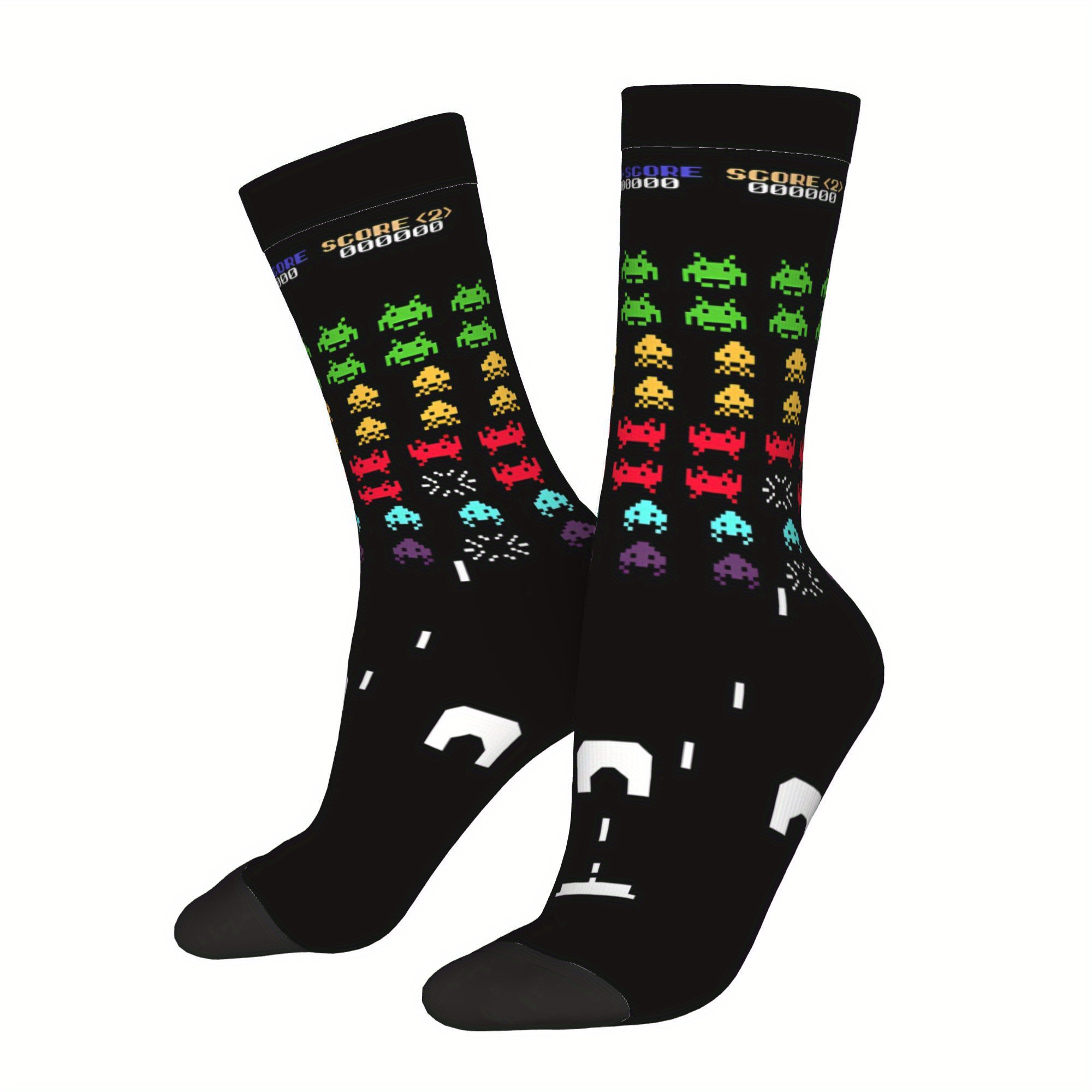 TEMU 1 paire de chaussettes mi-hautes fantaisie pour homme, style jeu, motif imprimé au , pour l'extérieur, lavage à ou
