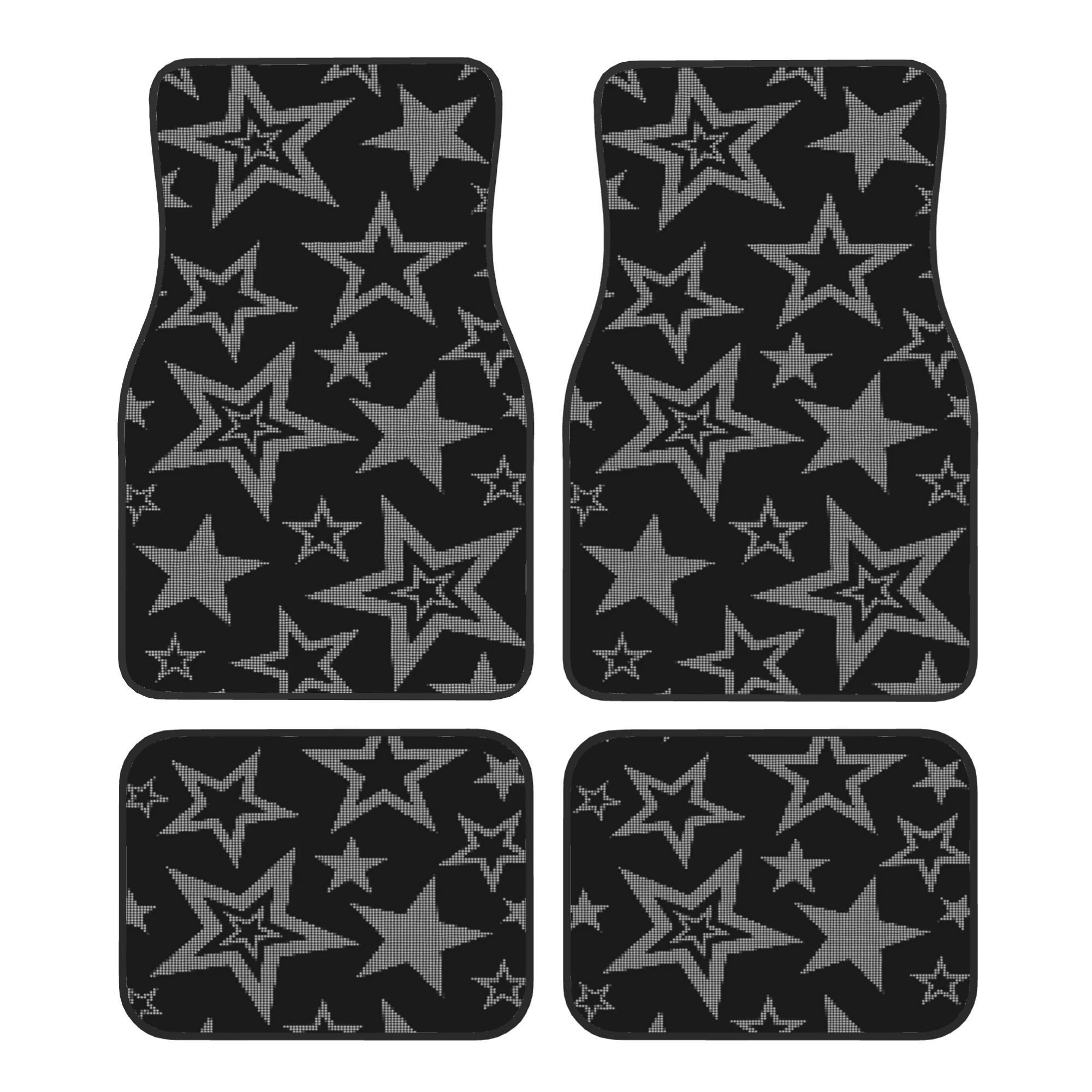 4pcs Universal Car Floor Mats, Star , 100%, Interior Decor, Non Slip Protective Car Mats, Accessories For Trendy Interiors, Black And Gray Tone, Perfect For And