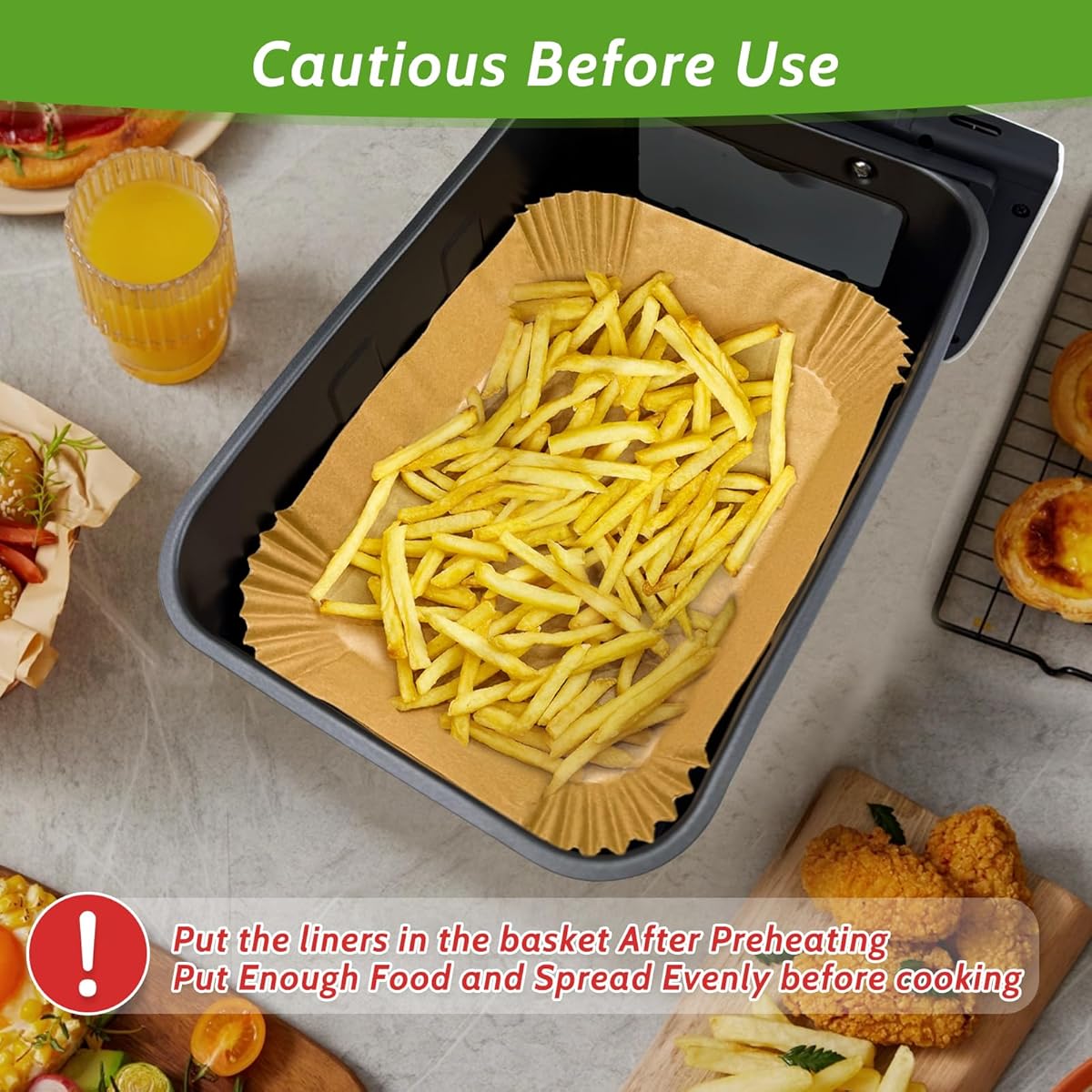 360pcs 8. 7 x 5. 5 unbleached heavy duty air fryer paper liners disposable,   & non-leak parchment paper liners for airfryer basket, deep fryer parts & accessories, air fryer liners non stick, special paper for airfryer, air fryer  , cooking accessories, kitchen essentials, disposable liners, nonstick design, leakproof liner,   liner, baking liners, meal preppers, home cooks Product details 6