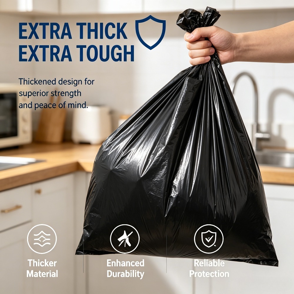 TEMU 5-roll Pack Of 100 Extra-large, Thickened Black Trash Bags, Suitable For Home, Kitchen, Office, And Outdoor Cleaning! Halloween Gift, Christmas