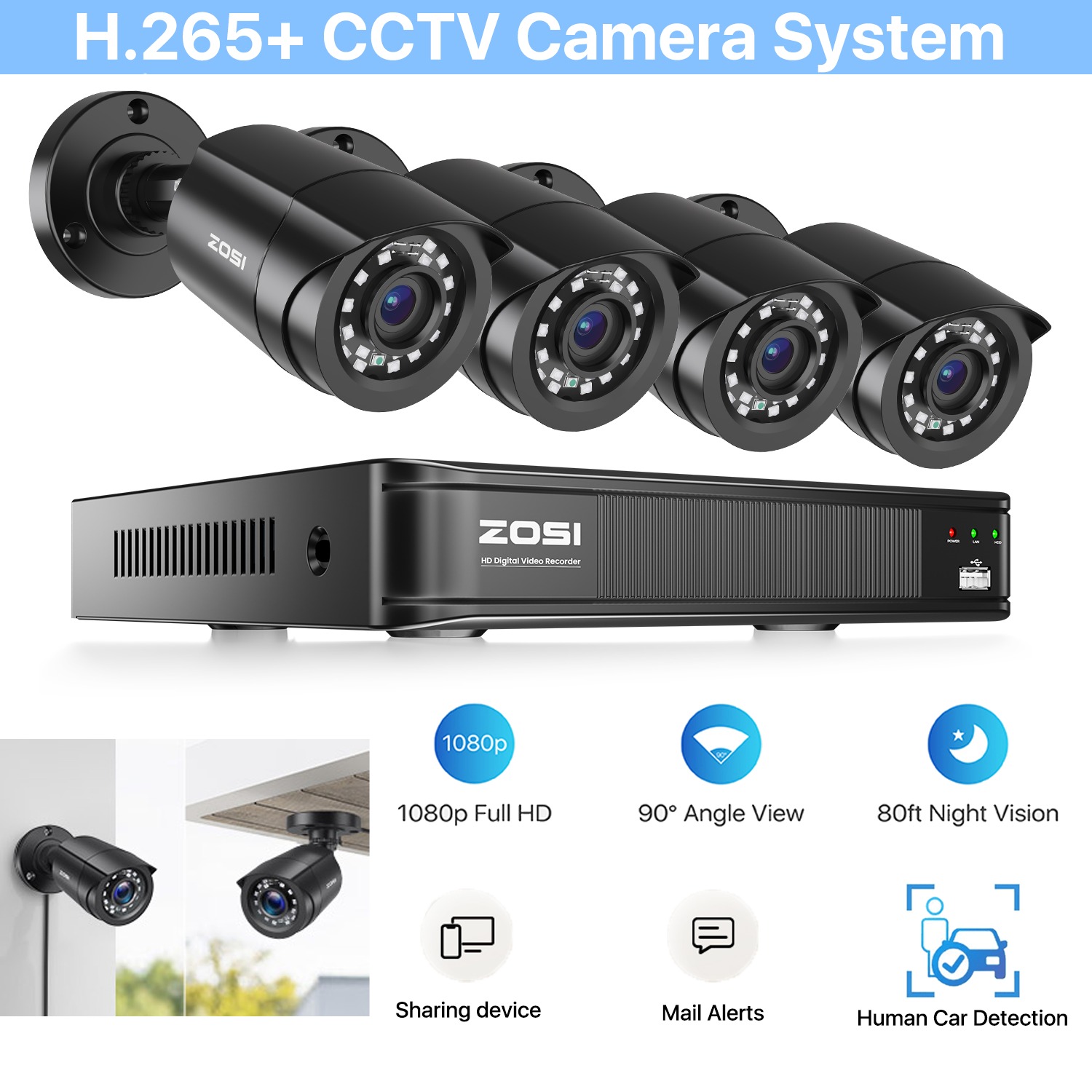   8ch 1080p hd dvr cctv camera   system kit   motion vehicle detection remote view   h 265