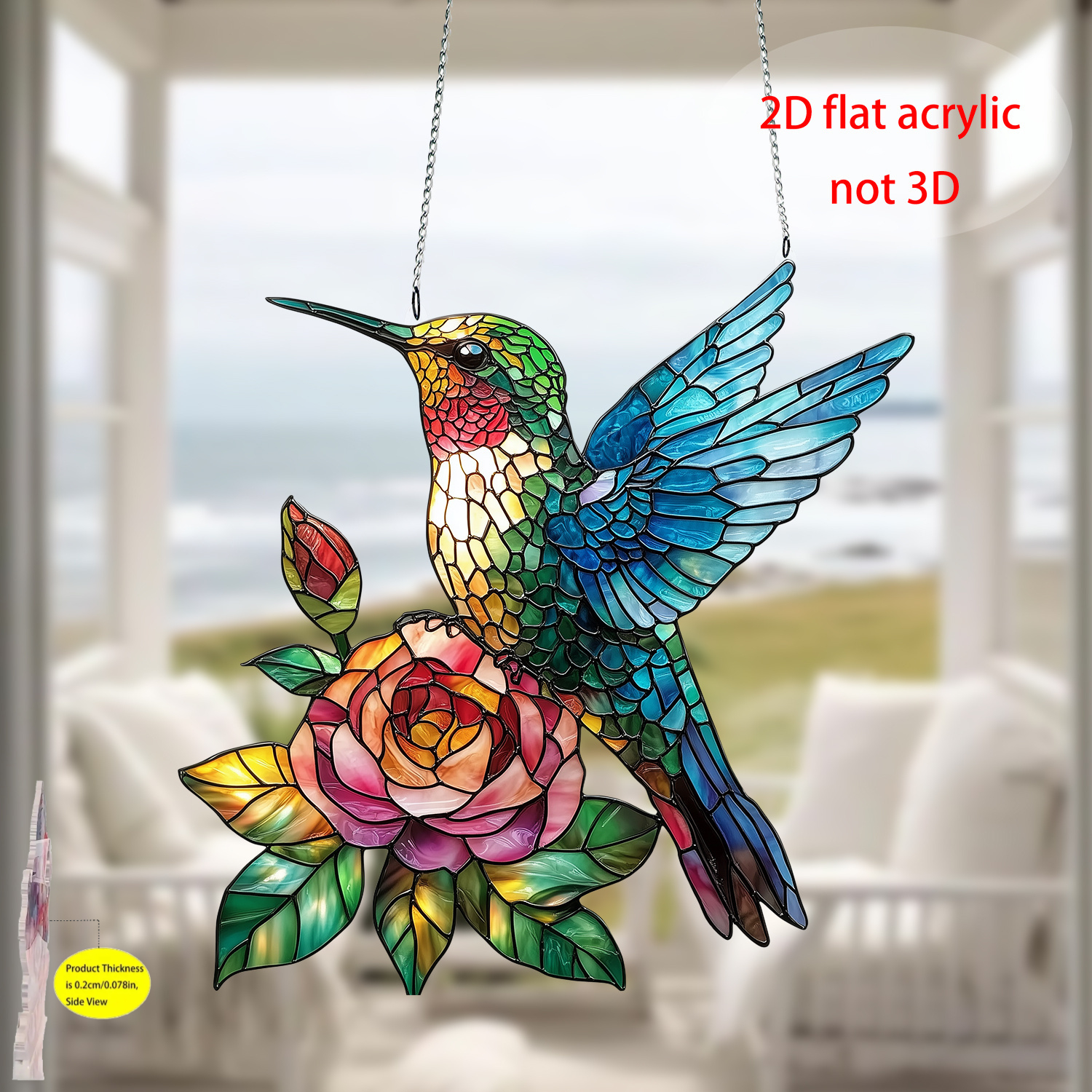 TEMU 2d Flat, Colorful Hummingbird Transparent Sun Catcher, Indoor Wall Decor, Perfect For Doors And Garden Decor, Seasonal Charm, Bird Decor Unique