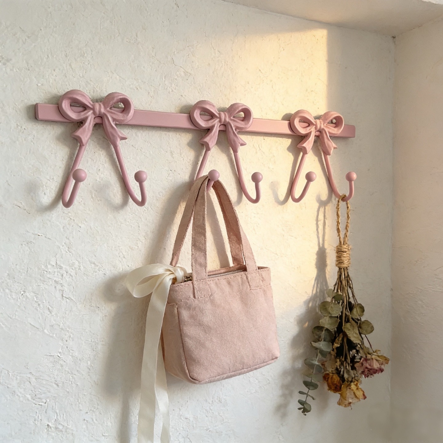 TEMU 1pc, Iron 6-head Bow Wall-mounted Key Hook, Cute French Retro Pastoral Style Coat Hook, Pink White Home Decor Hook On Wall, Room Accent, Room