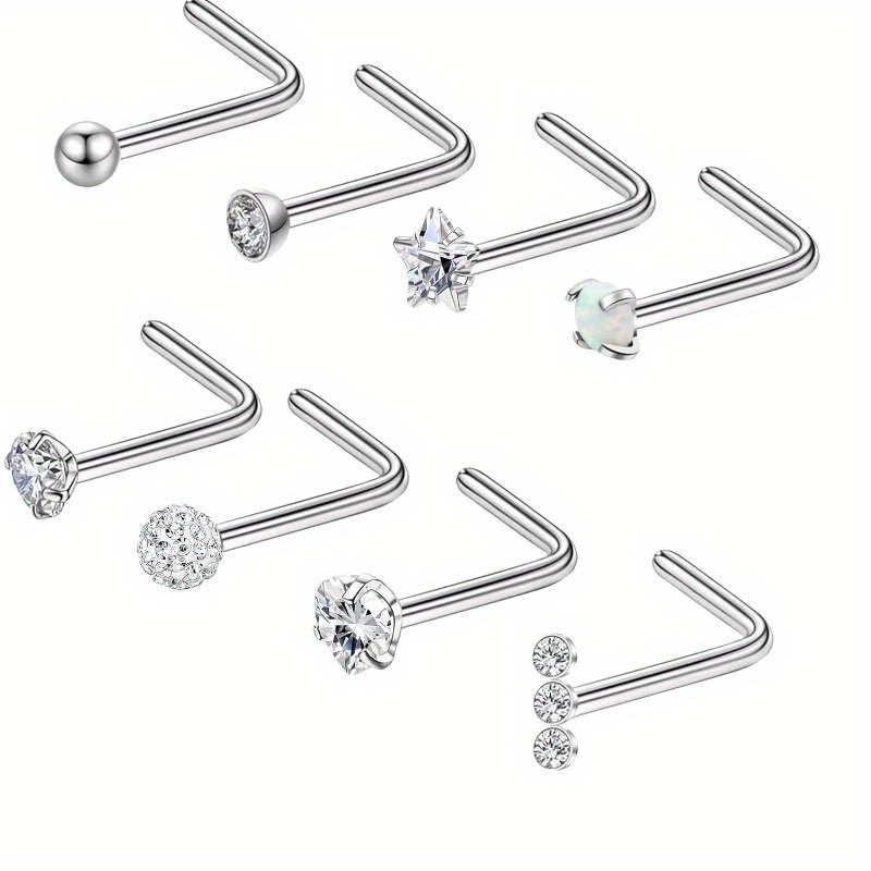 TEMU Titanium Alloy Nose Ring Set, 18g Hypoallergenic L-shaped And Circular Nose, Suitable For Men And Women