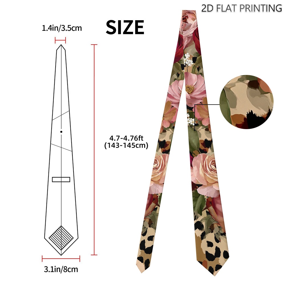 TEMU 1pc Men's Tie - Floral & Leopard Print Suitable For Casual & Formal Wear, Vibrant Multicolor Patterns, 1200-needle Density Fabric, Versatile
