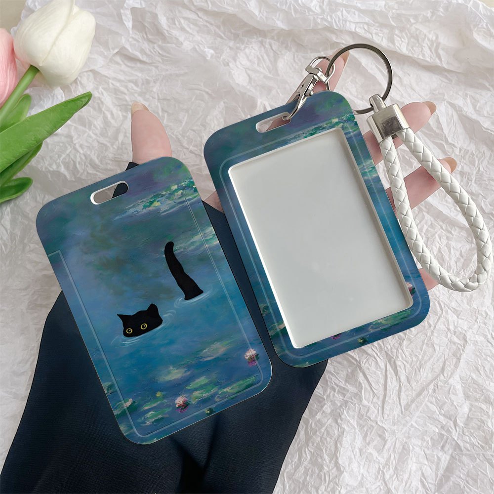 Floaty Cat Pattern Durable Plastic ID Badge Holder with Lanyard   for Cards Transparent Window Compatible with Credit, Metro, Bus Cards-Nurse,  , Student Accessory