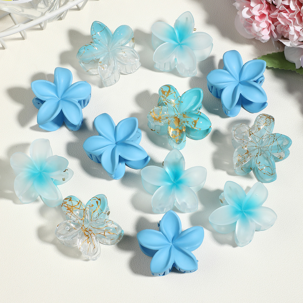 TEMU 12pcs Floral Hair Claw Clips Cute Matte Pastel Blue Flower Hair Claws Fashion Hair Additions Non Slip Jaw Clips For Thick Hair